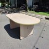 Bàn họp oval gỗ công nghiệp thanh lý 1m8 x 1m màu sồi sáng thiết kế hiện đại